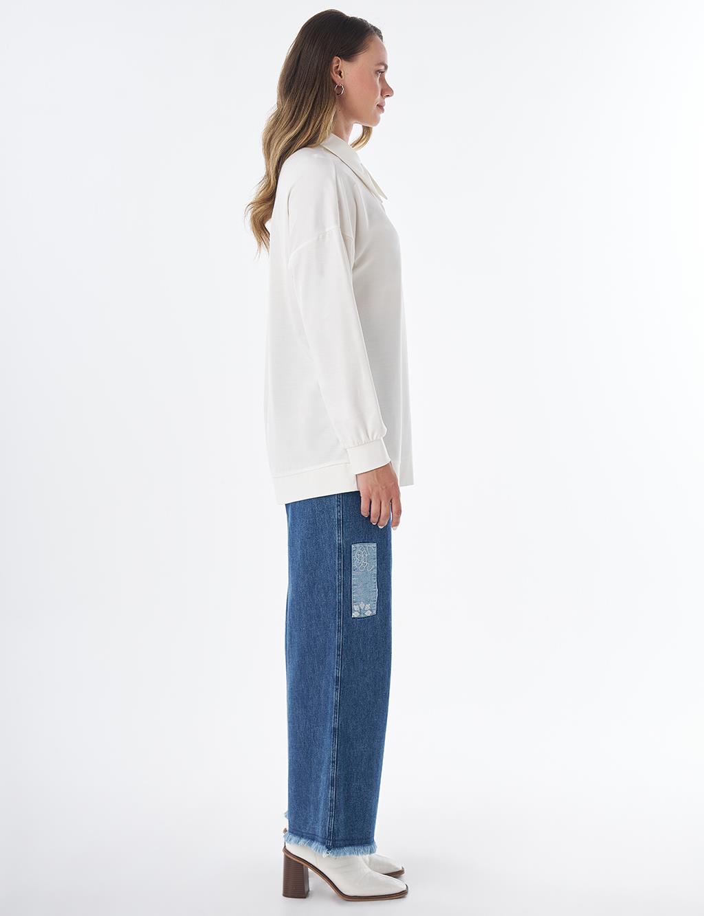 Pointed Collar Rayon Sweatshirt – Optical White