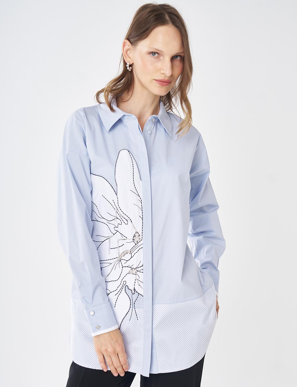 Mesh Trim Cotton Tunic – Blue
