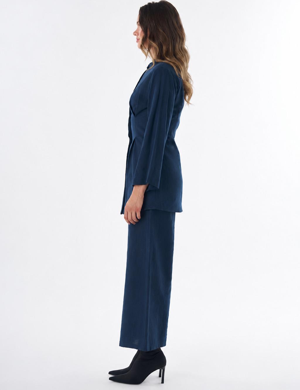 Dart Detail Cotton Linen Tunic – Dark Navy
