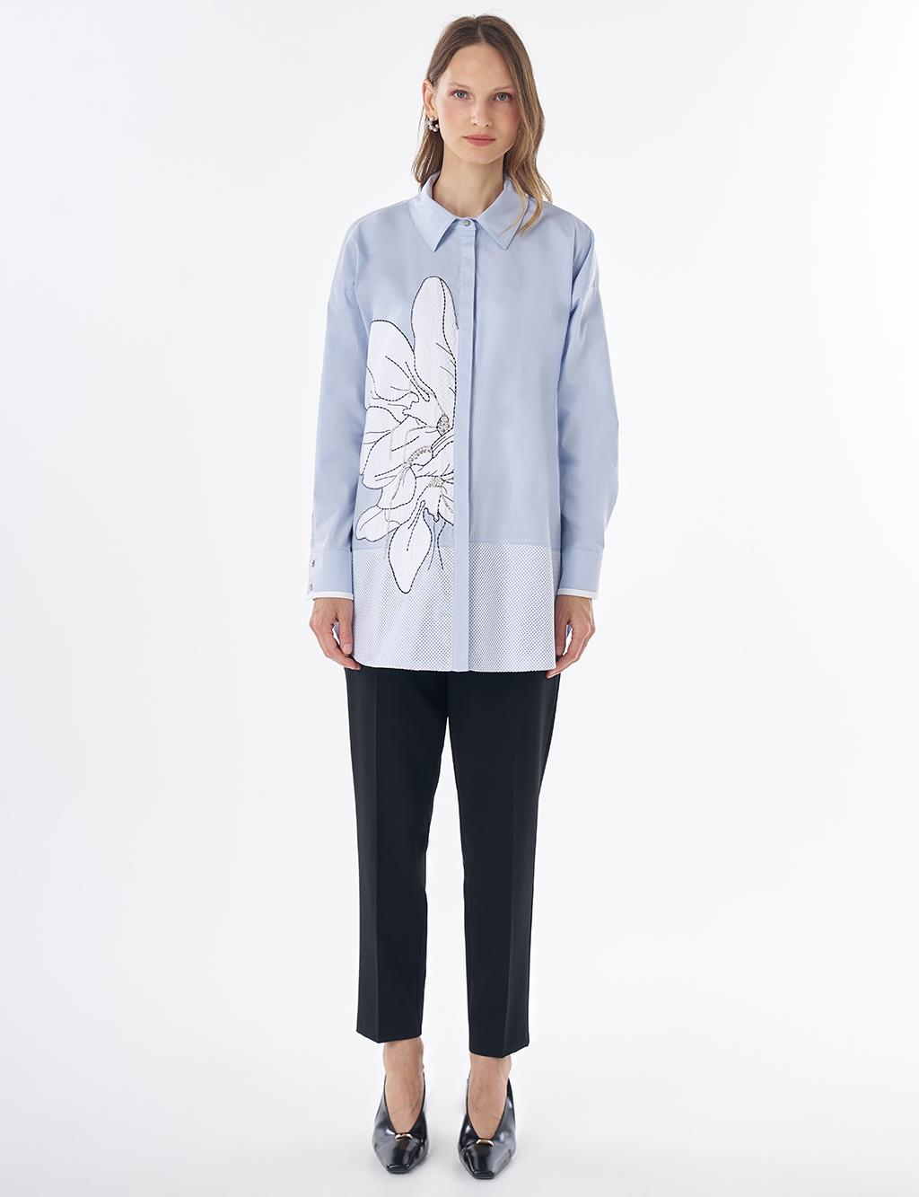 Mesh Trim Cotton Tunic – Blue