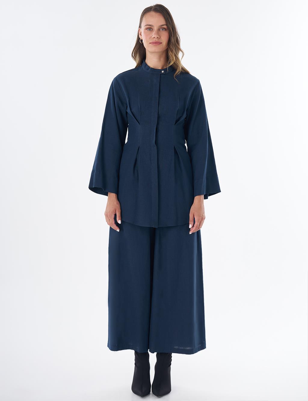 Dart Detail Cotton Linen Tunic – Dark Navy