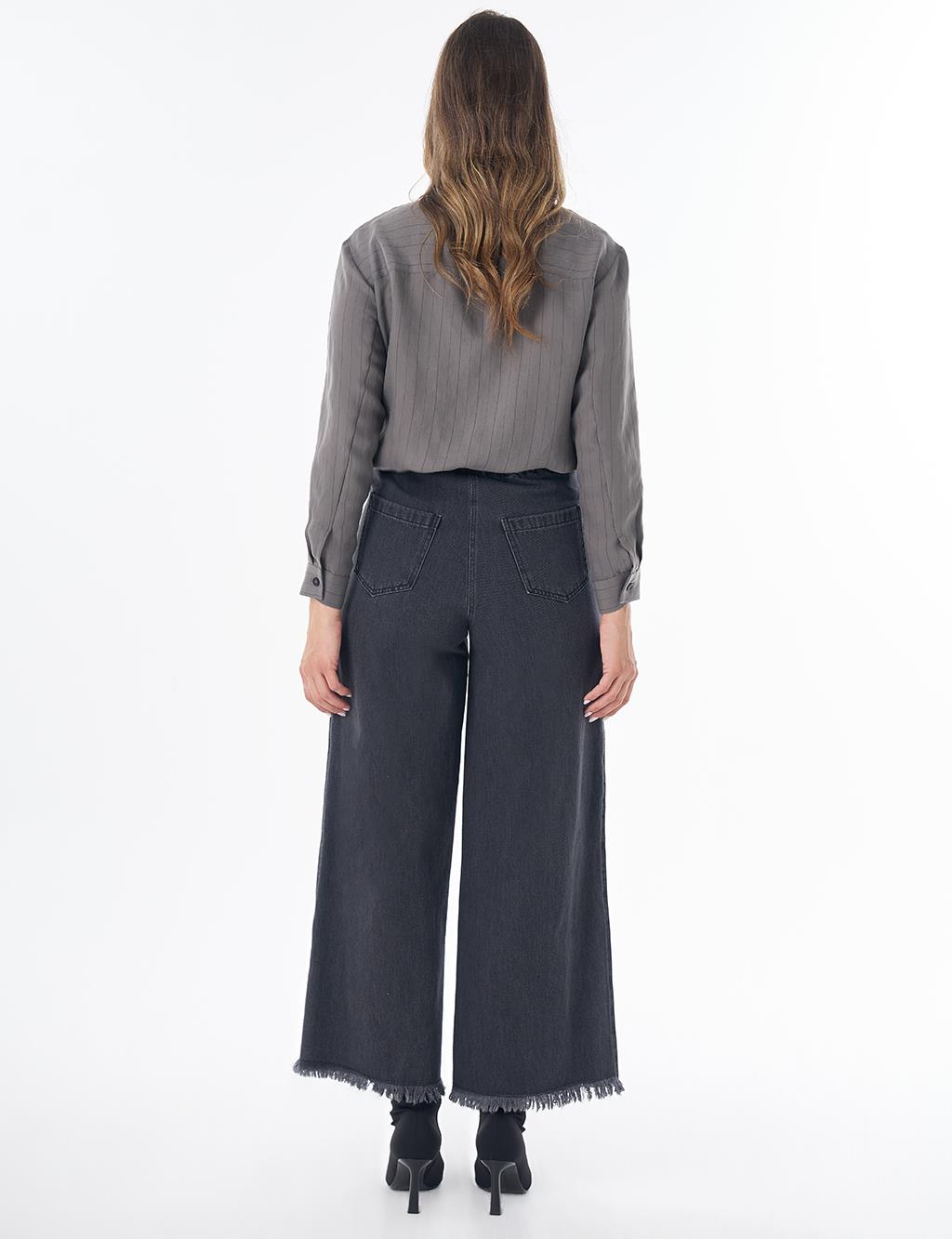 Tasseled Denim Pants – Black