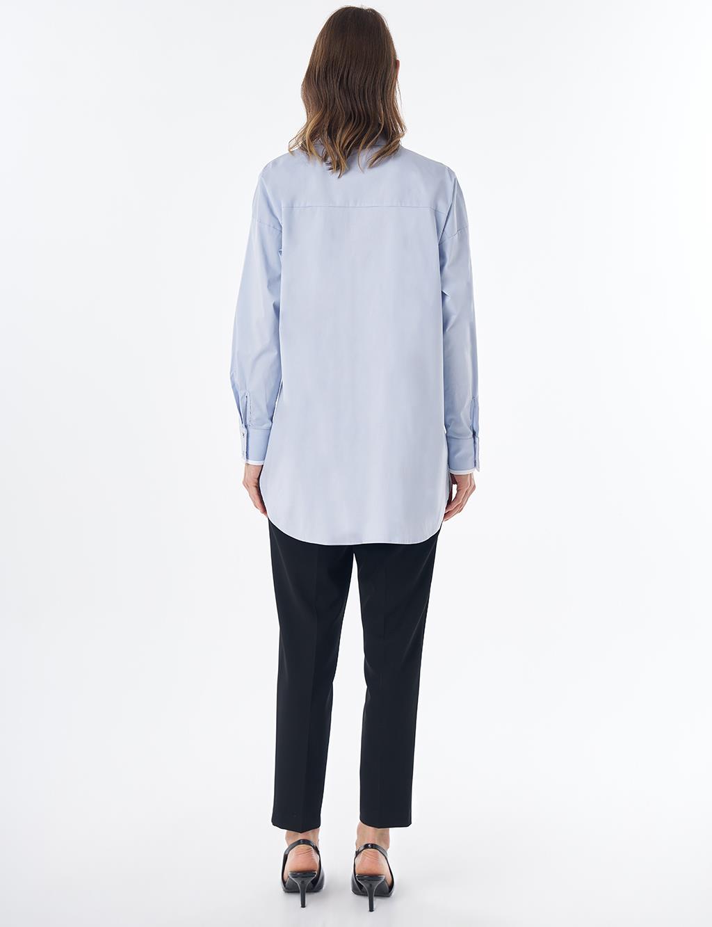 Mesh Trim Cotton Tunic – Blue
