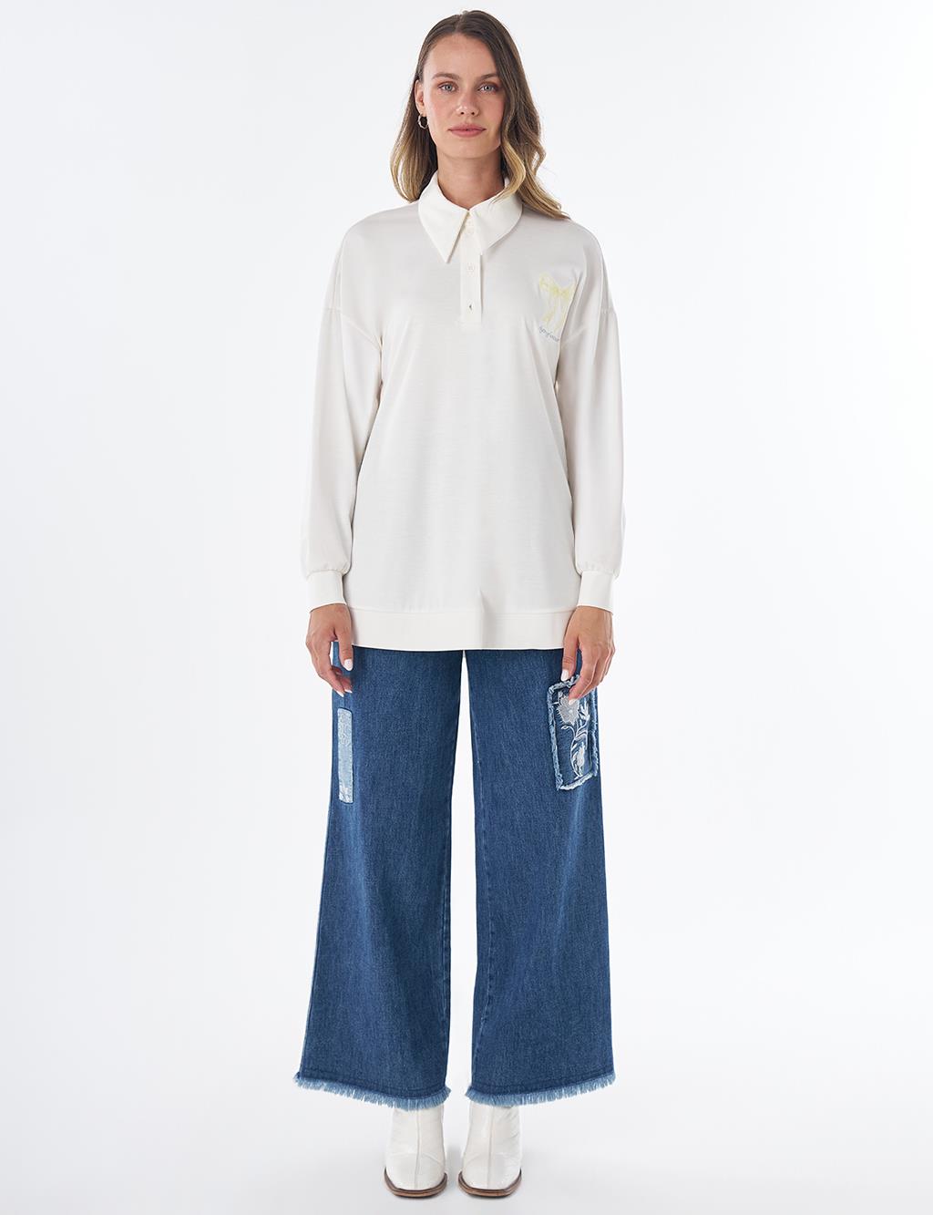 Pointed Collar Rayon Sweatshirt – Optical White