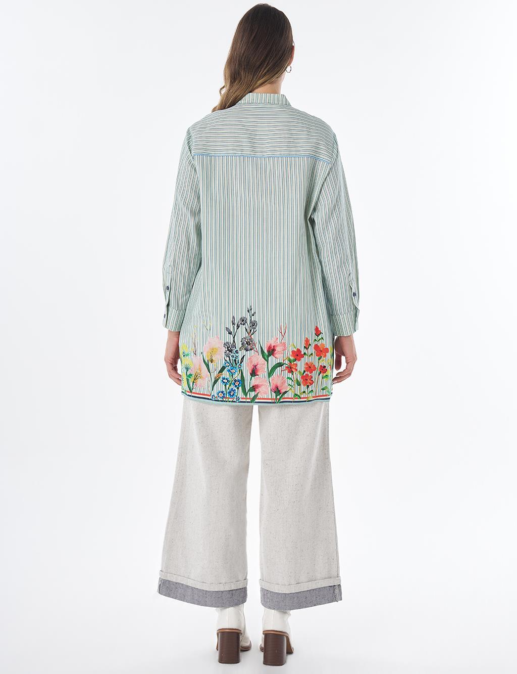 Floral Print Cotton Linen Tunic – Blue