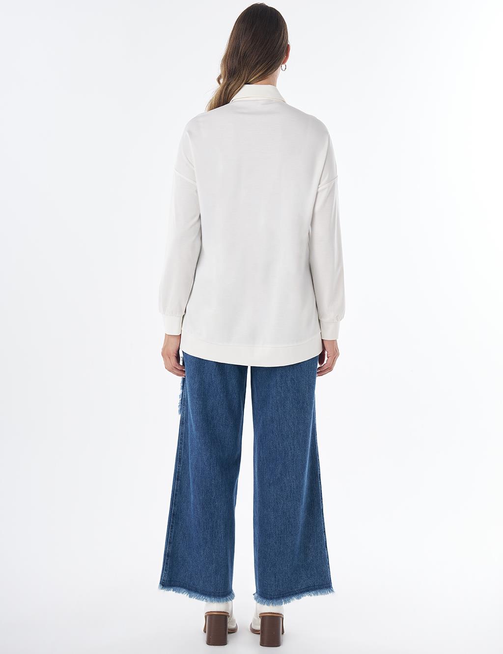 Pointed Collar Rayon Sweatshirt – Optical White