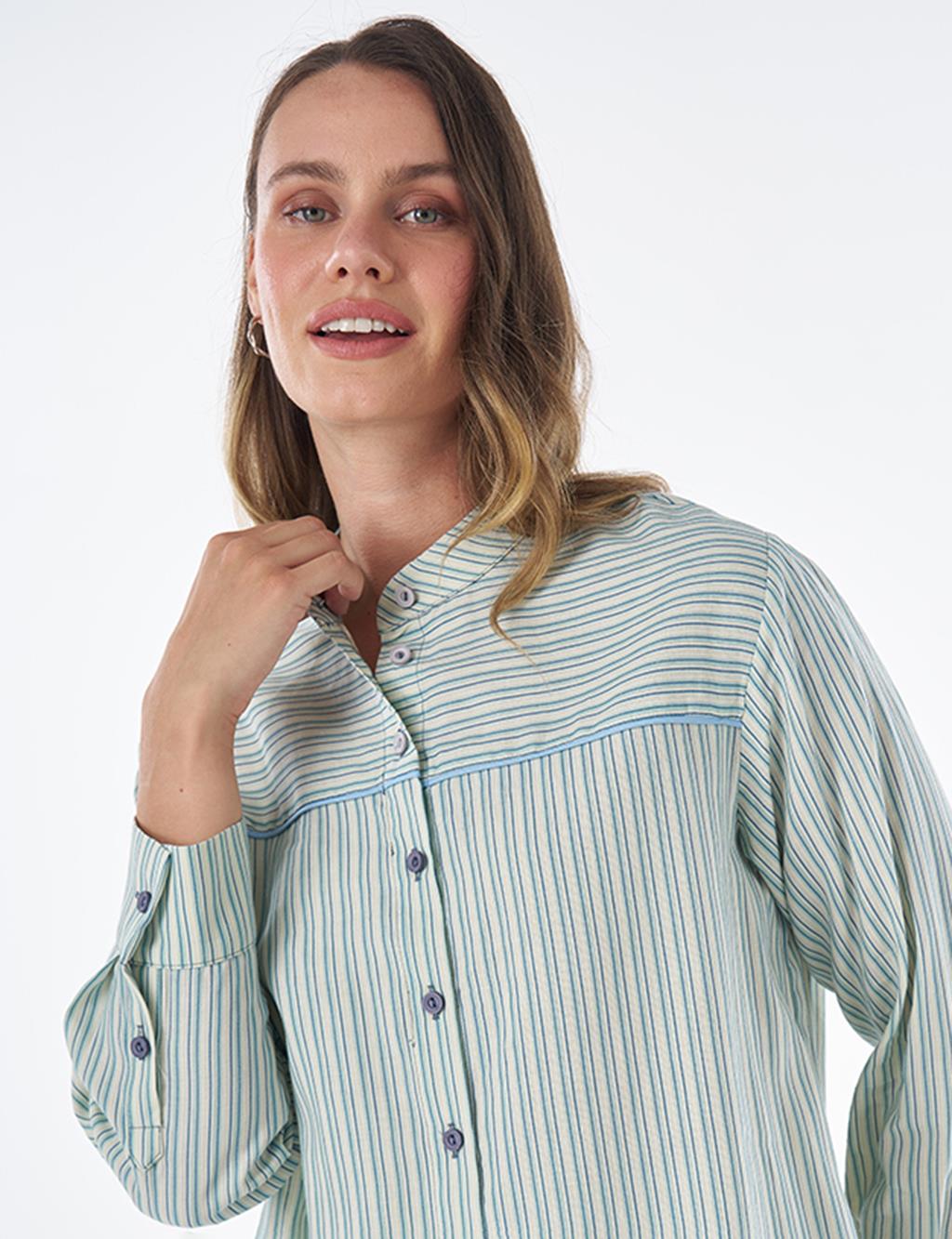 Floral Print Cotton Linen Tunic – Blue