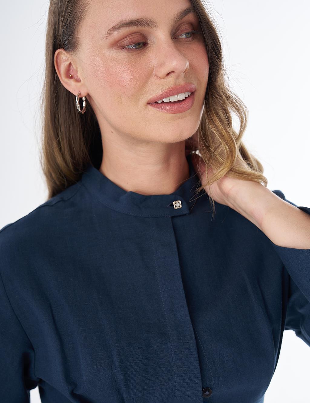 Dart Detail Cotton Linen Tunic – Dark Navy