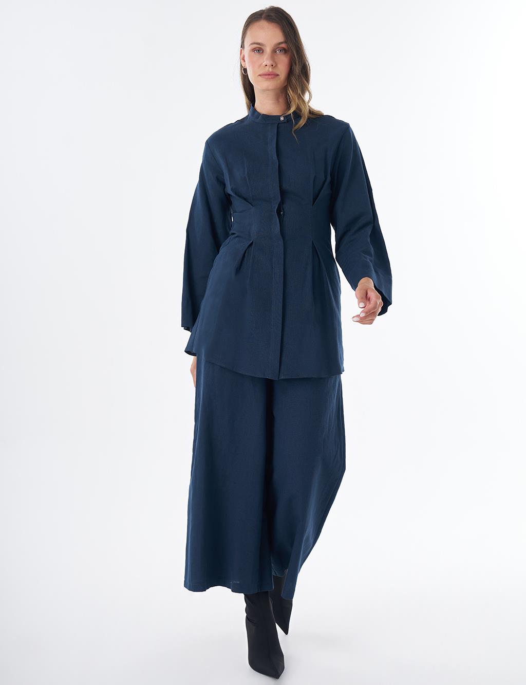 Dart Detail Cotton Linen Tunic – Dark Navy