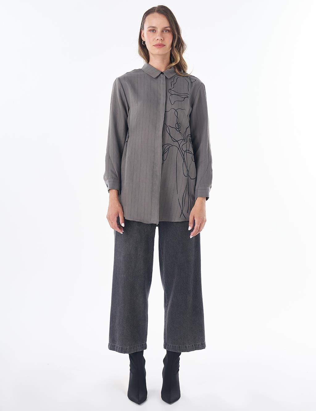Floral Print Viscose Tunic – Dark Mink