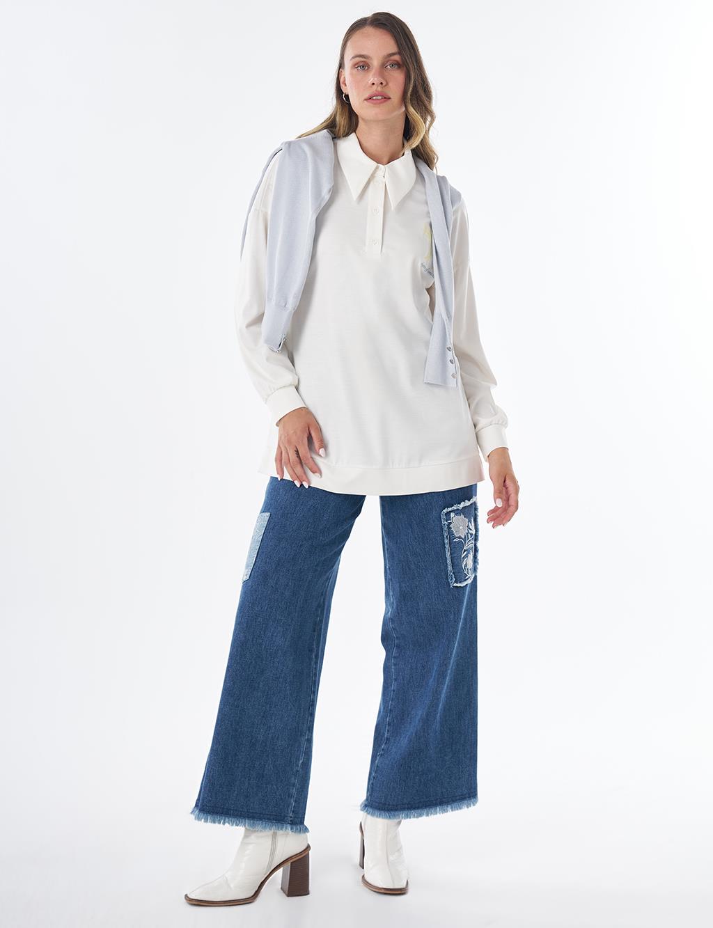 Pointed Collar Rayon Sweatshirt – Optical White