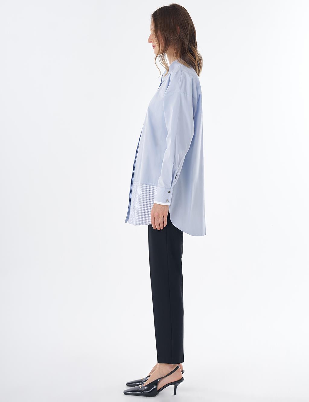 Mesh Trim Cotton Tunic – Blue