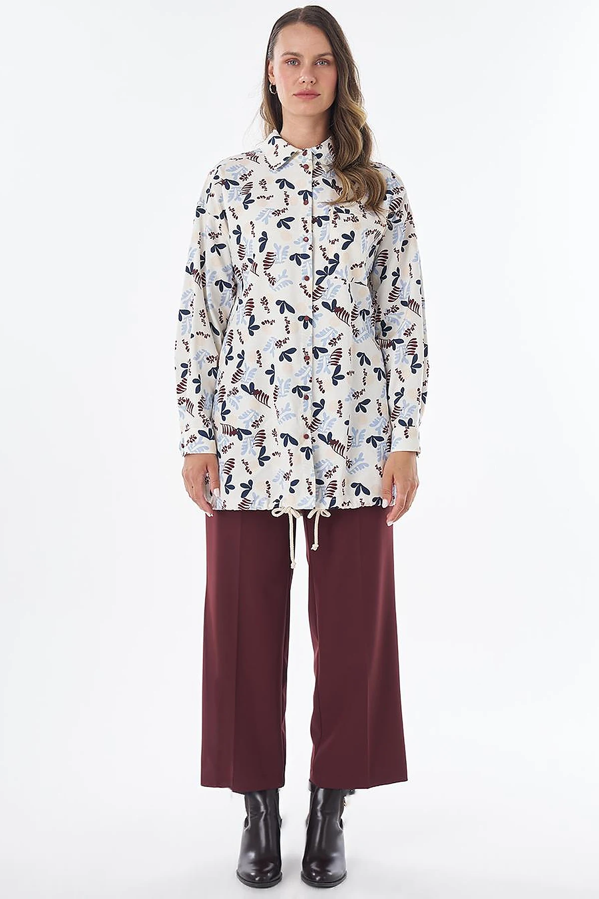 Patterned Cotton Linen Tunic – Cream