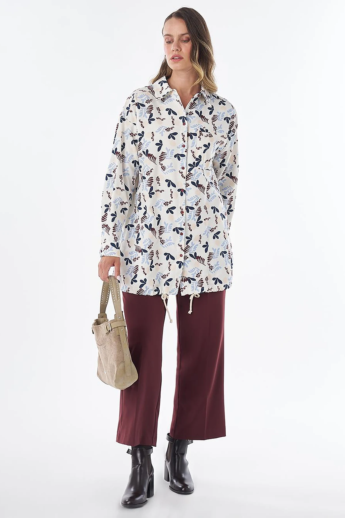 Patterned Cotton Linen Tunic – Cream