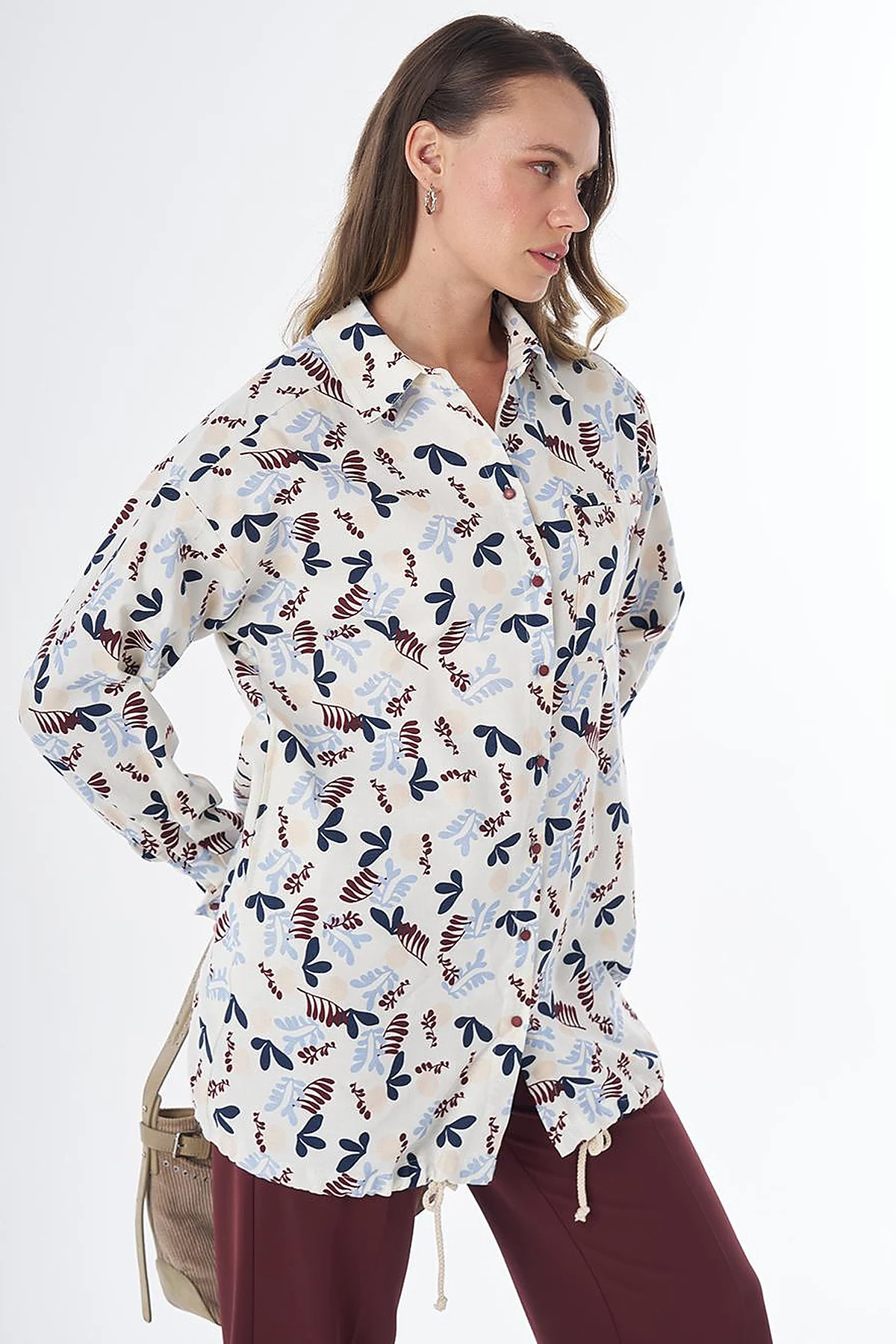 Patterned Cotton Linen Tunic – Cream