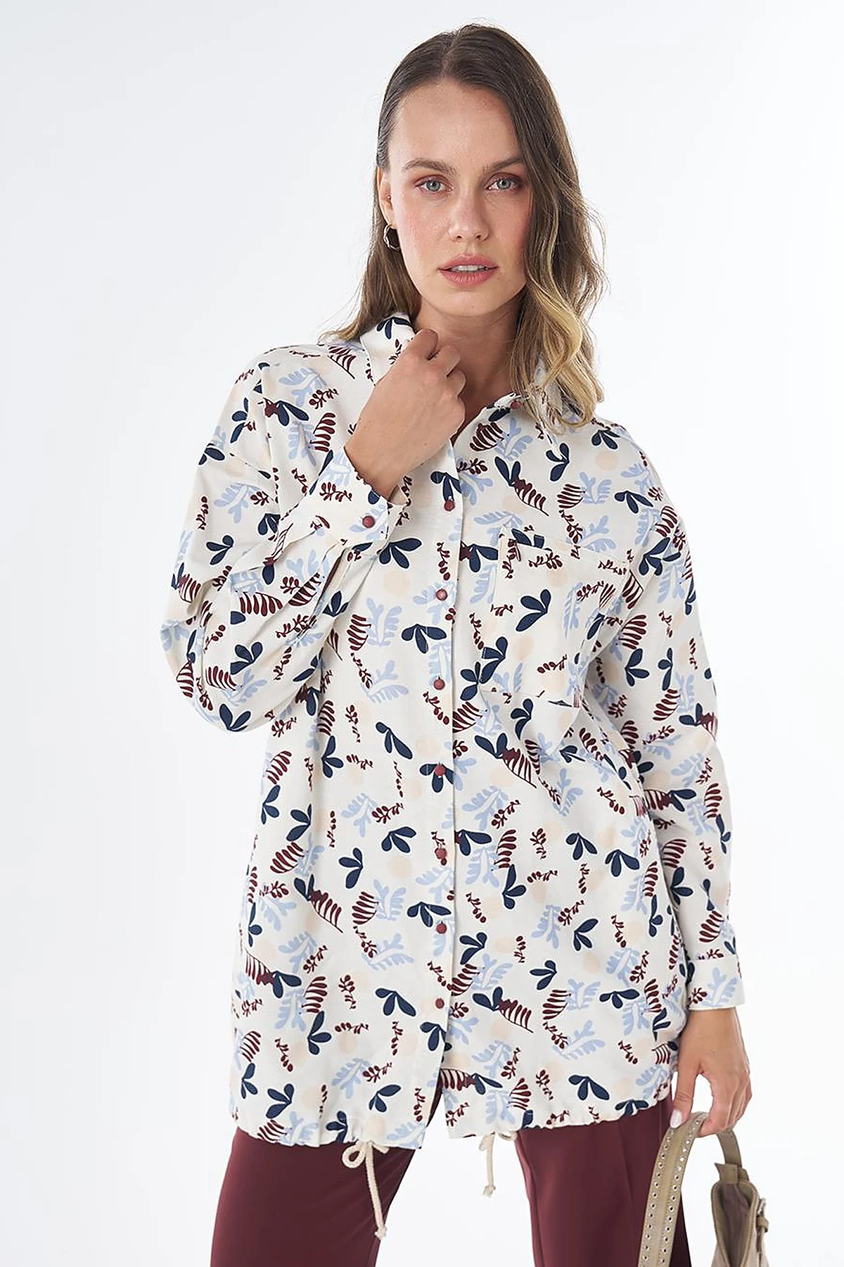 Patterned Cotton Linen Tunic – Cream