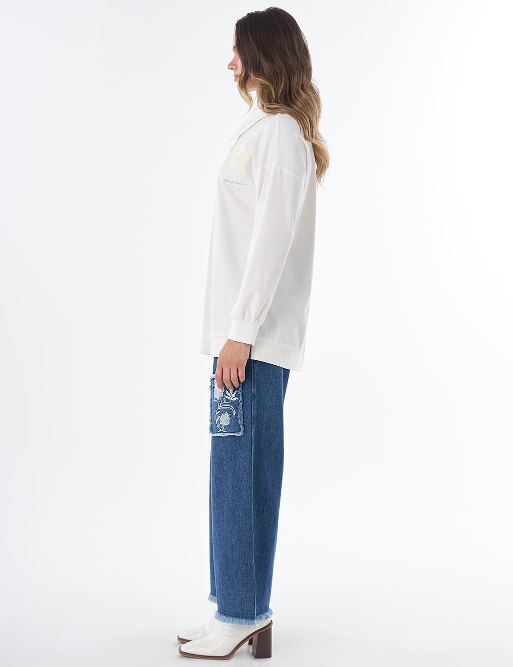 Pointed Collar Rayon Sweatshirt – Optical White