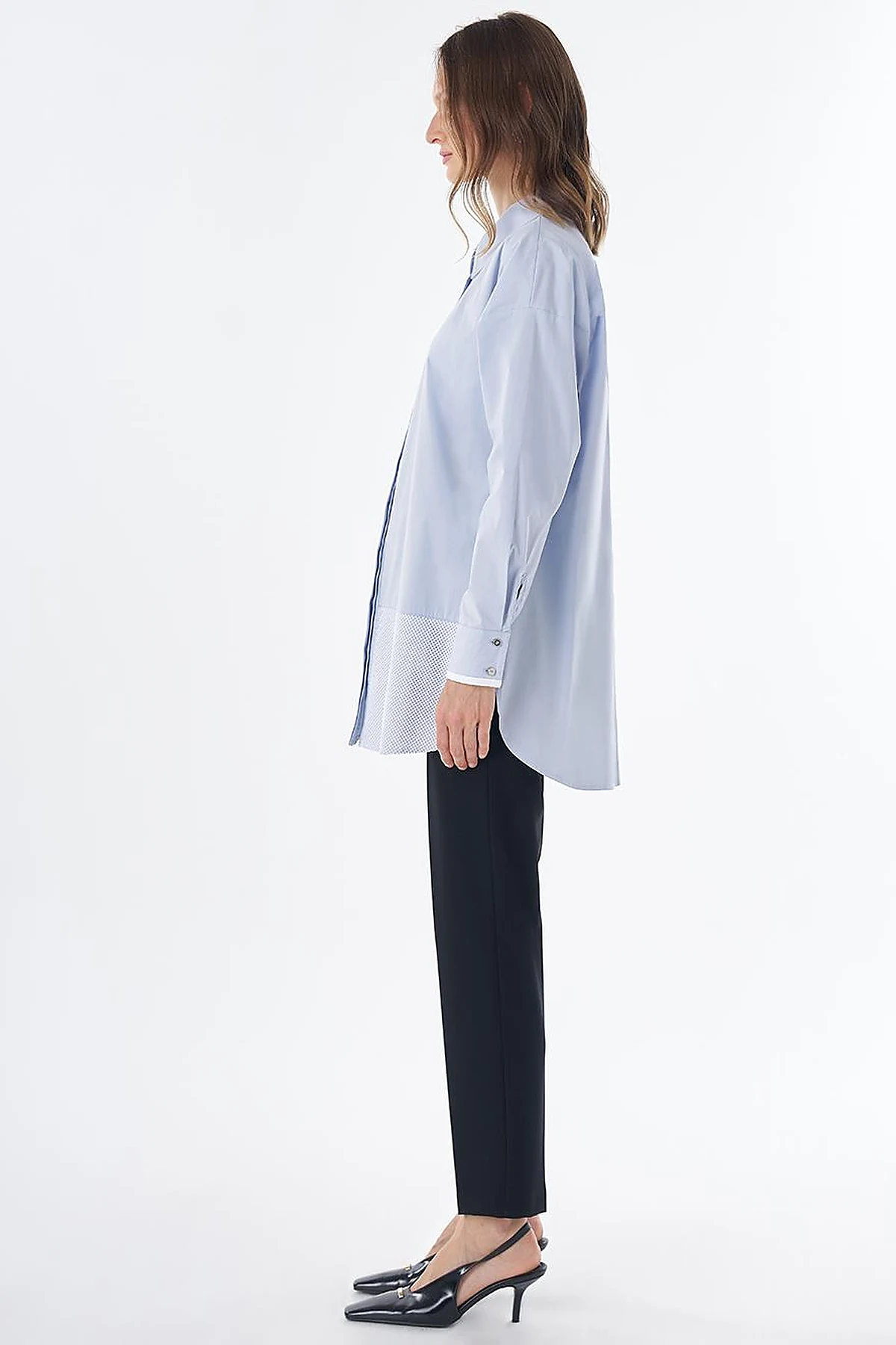 Mesh Trim Cotton Tunic – Blue