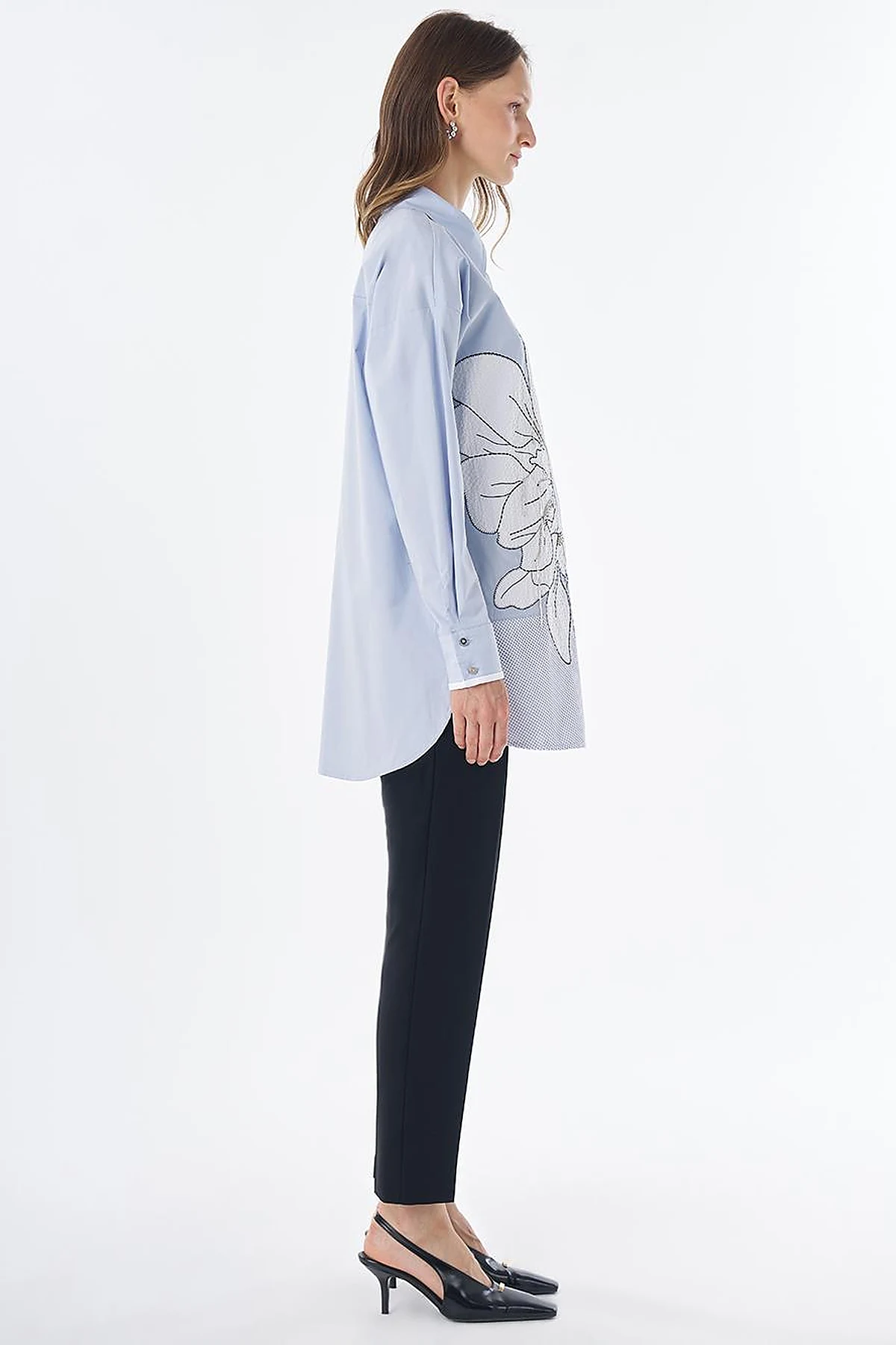 Mesh Trim Cotton Tunic – Blue