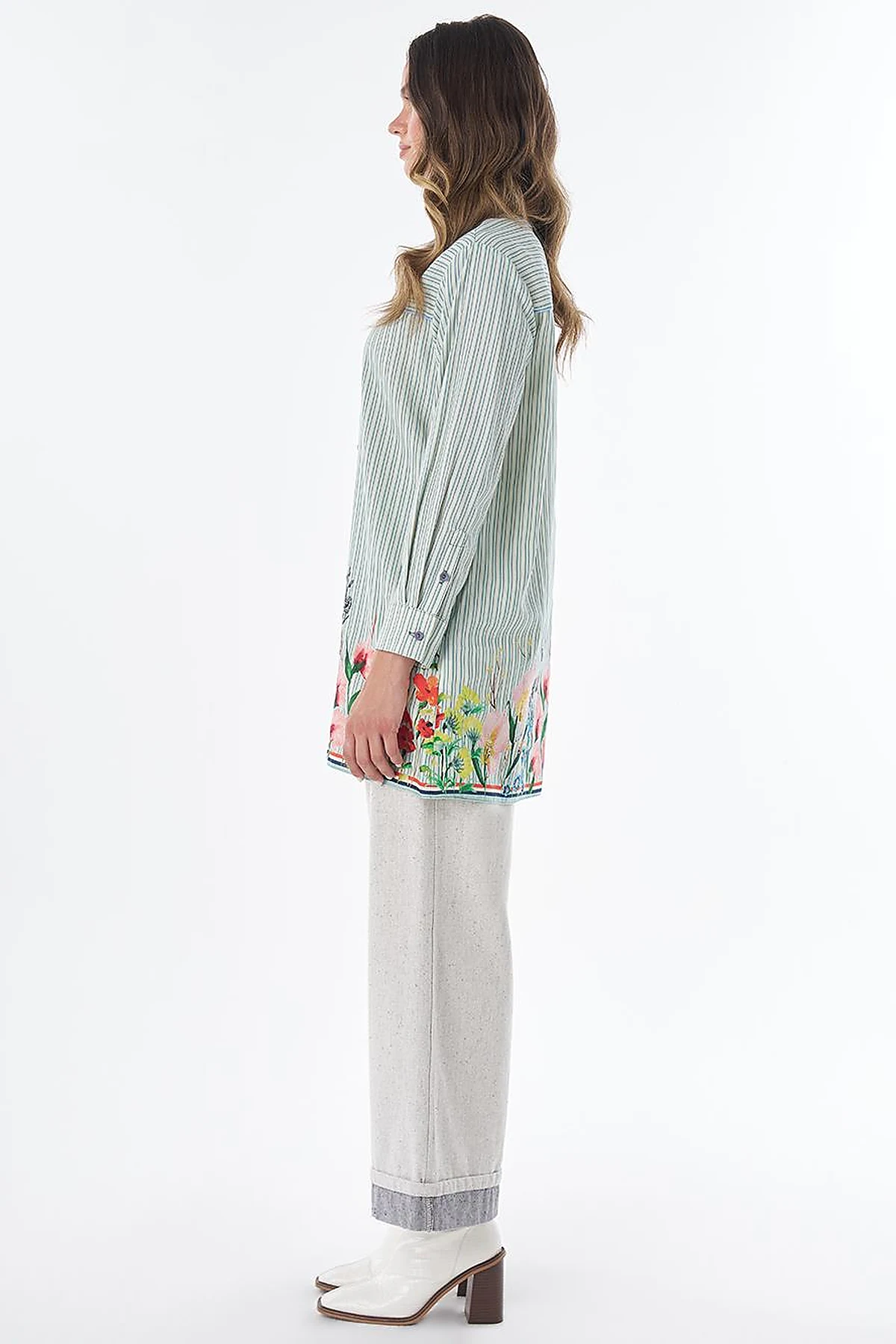 Floral Print Cotton Linen Tunic – Blue