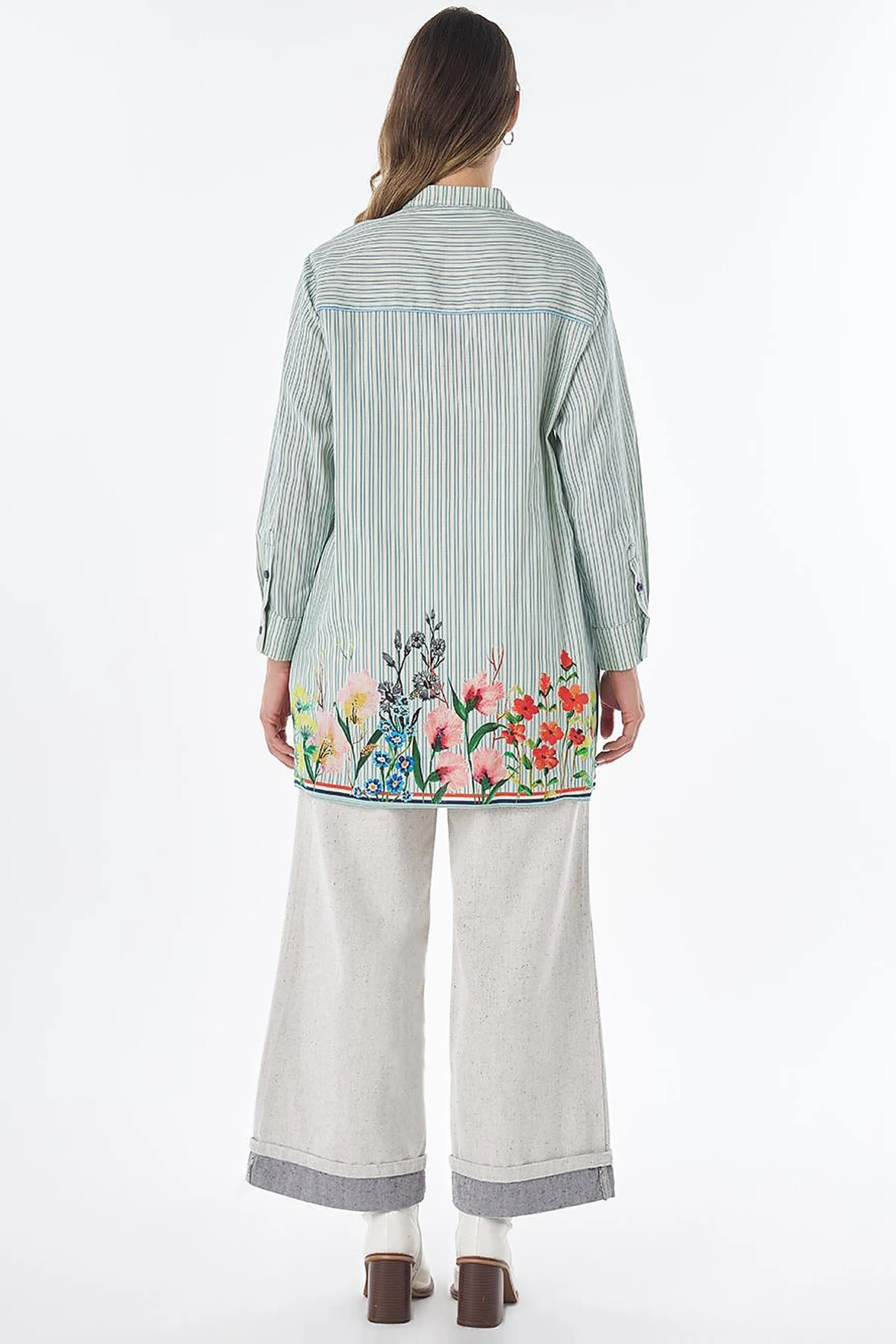 Floral Print Cotton Linen Tunic – Blue