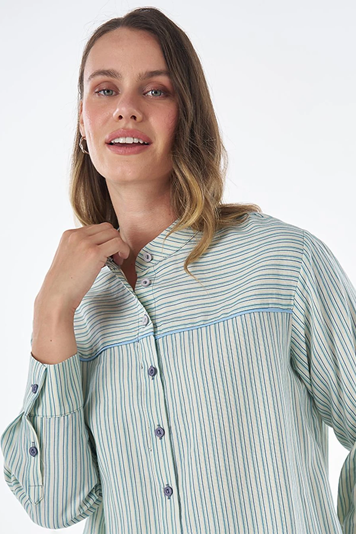 Floral Print Cotton Linen Tunic – Blue