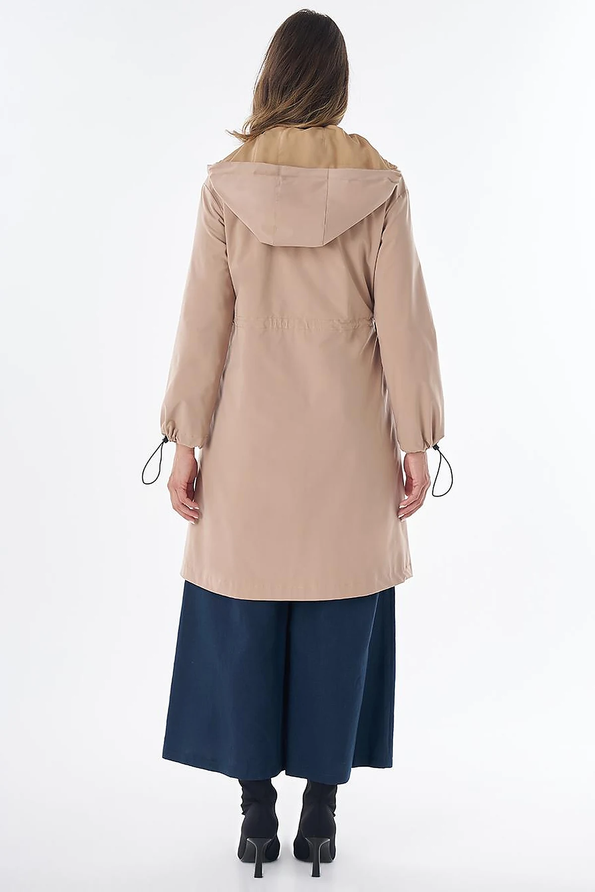 Wide Collar Belted Drawstring Trench Coat – Beige
