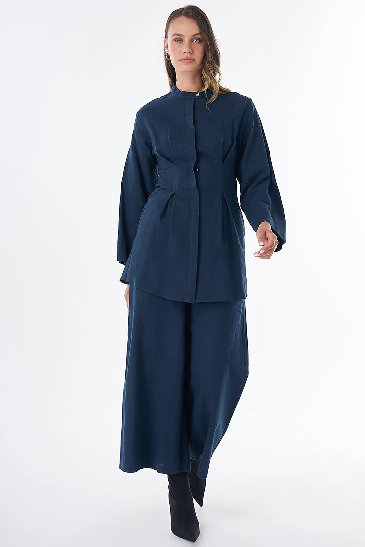 Dart Detail Cotton Linen Tunic – Dark Navy