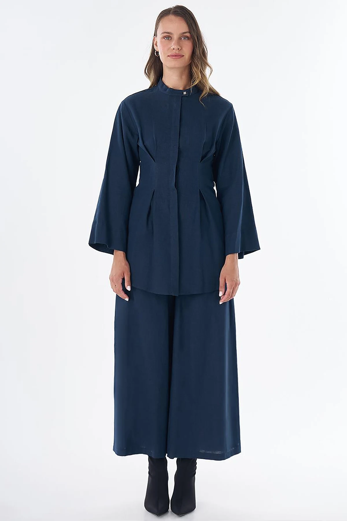 Dart Detail Cotton Linen Tunic – Dark Navy