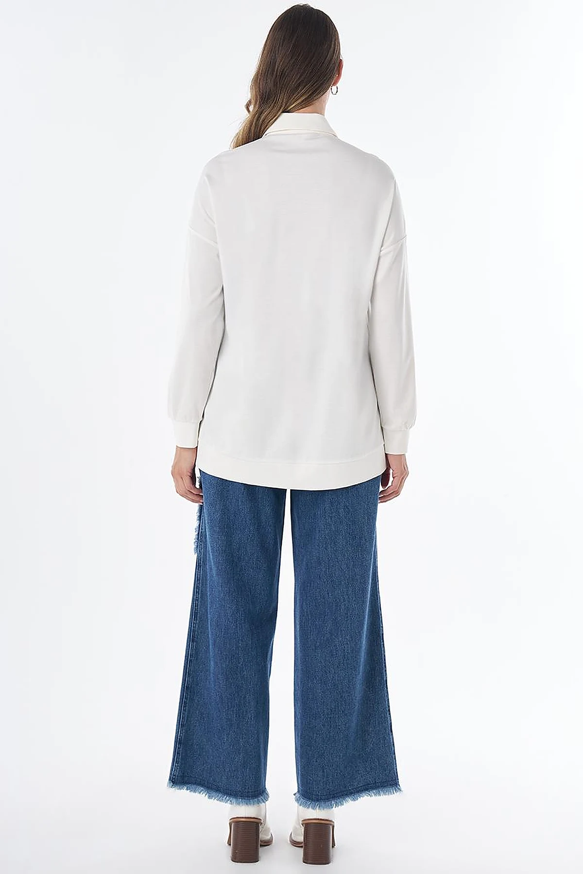 Pointed Collar Rayon Sweatshirt – Optical White