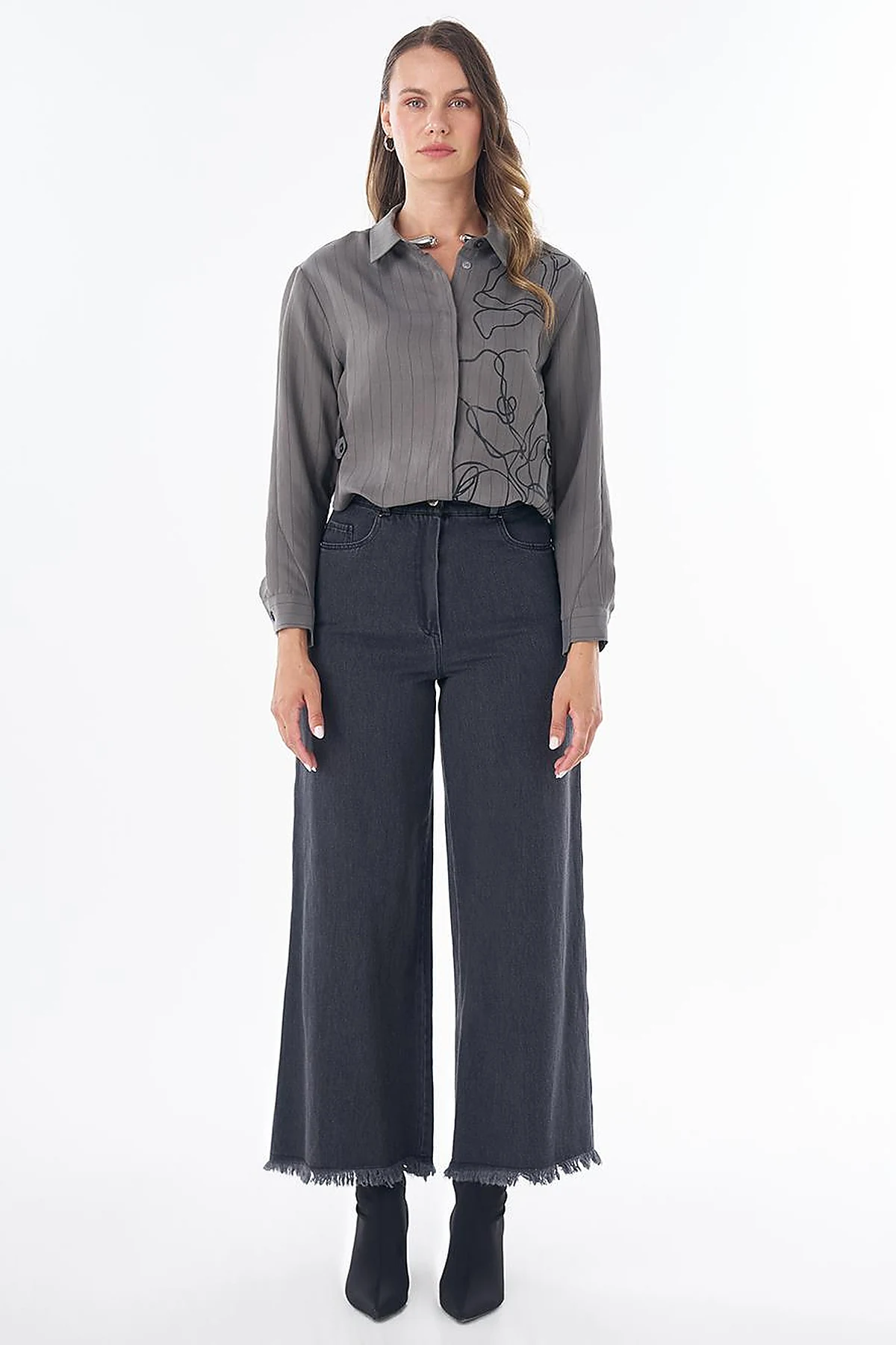 Tasseled Denim Pants – Black