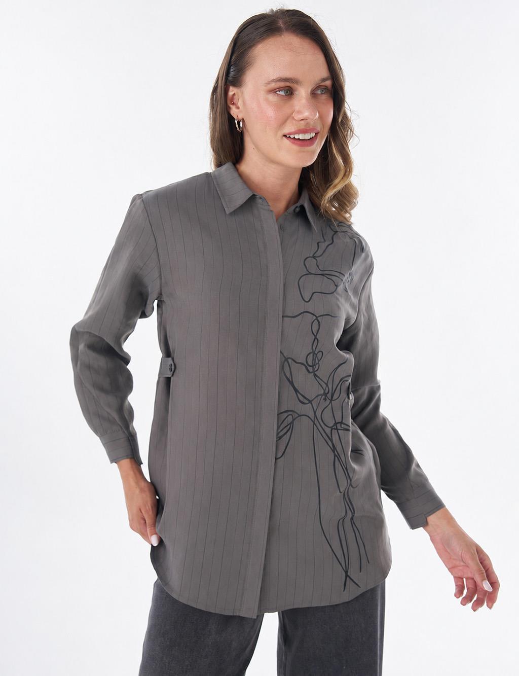 Floral Print Viscose Tunic – Dark Mink