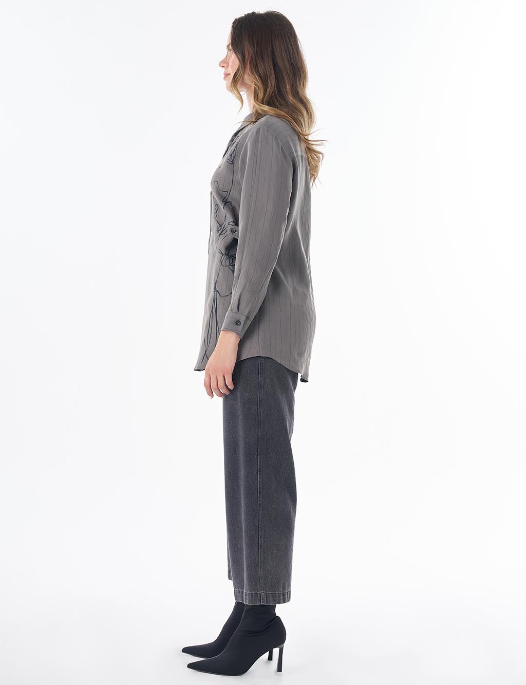 Floral Print Viscose Tunic – Dark Mink