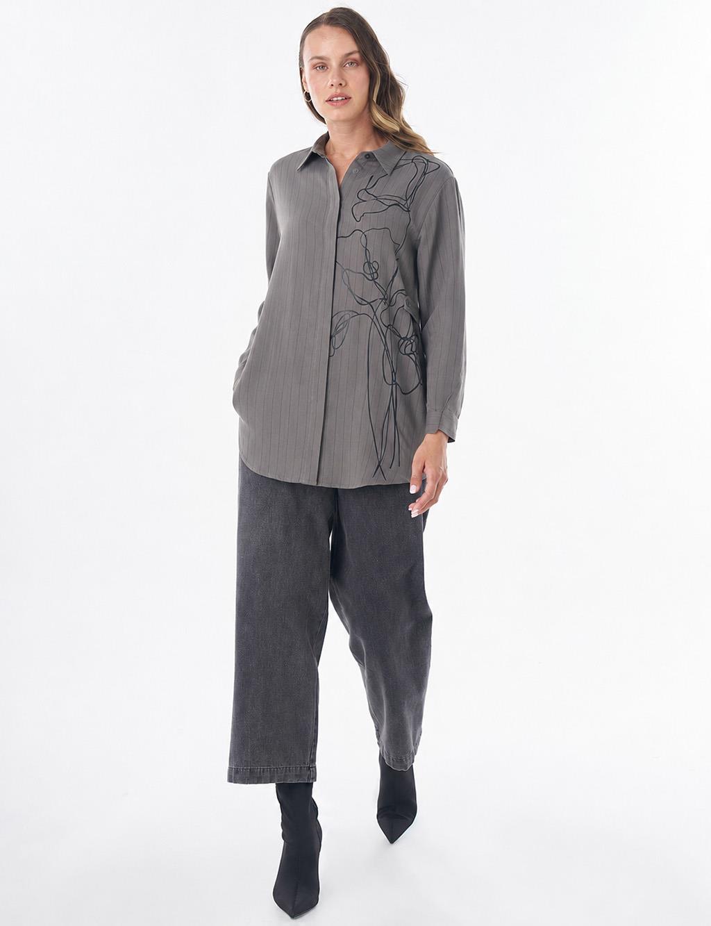 Floral Print Viscose Tunic – Dark Mink