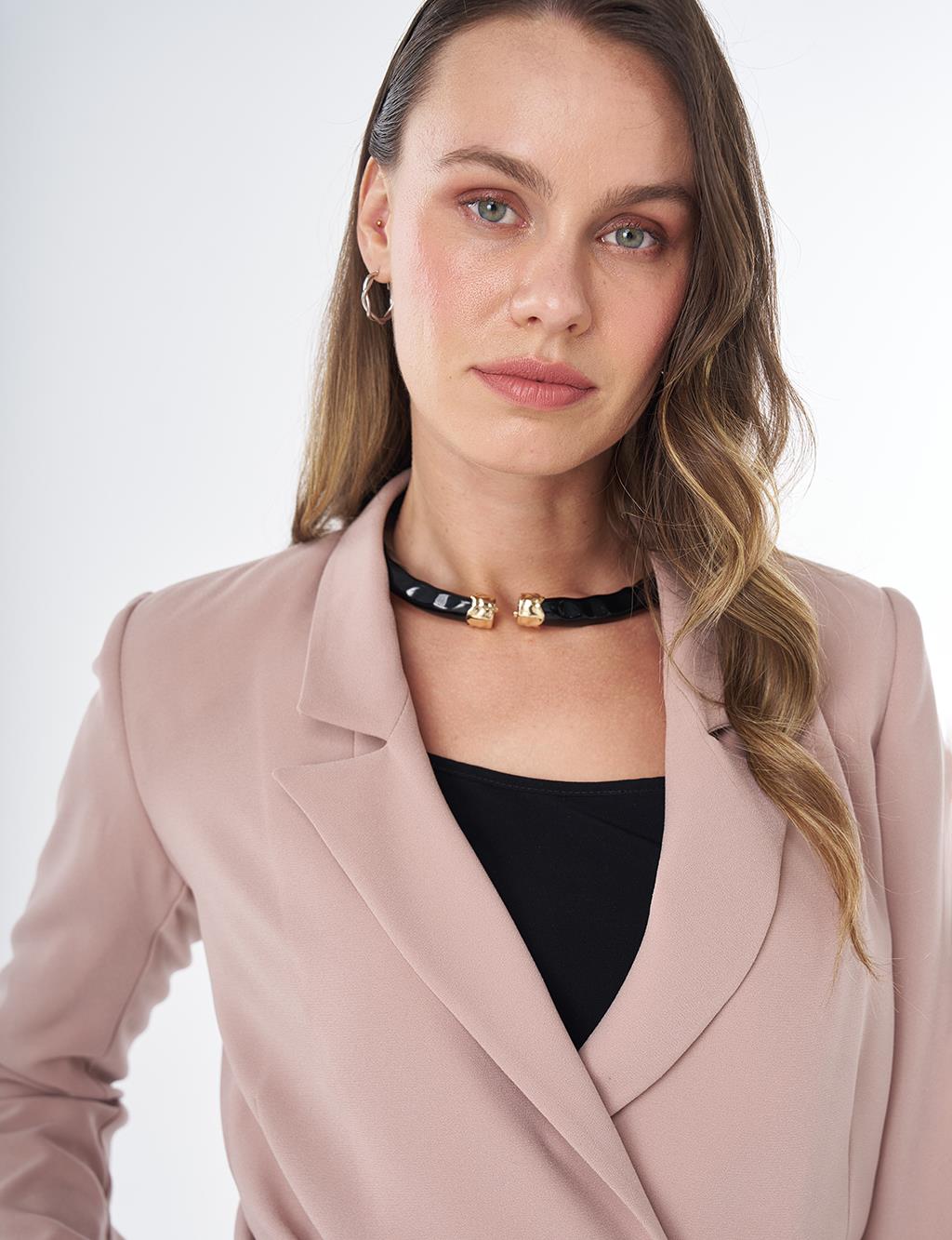 Cover Pocket Crepe Blazer Jacket Beige