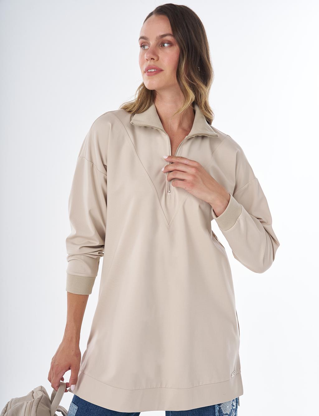 Stitch Detail Rayon Sweatshirt – Stone