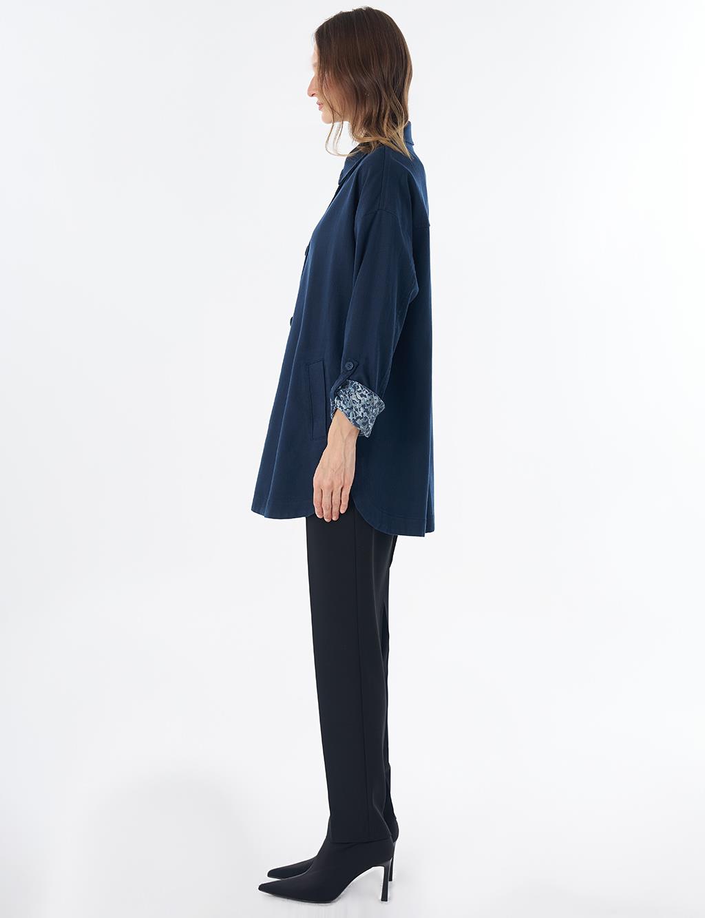 Button-Front Non-Denim Jacket – Dark Navy