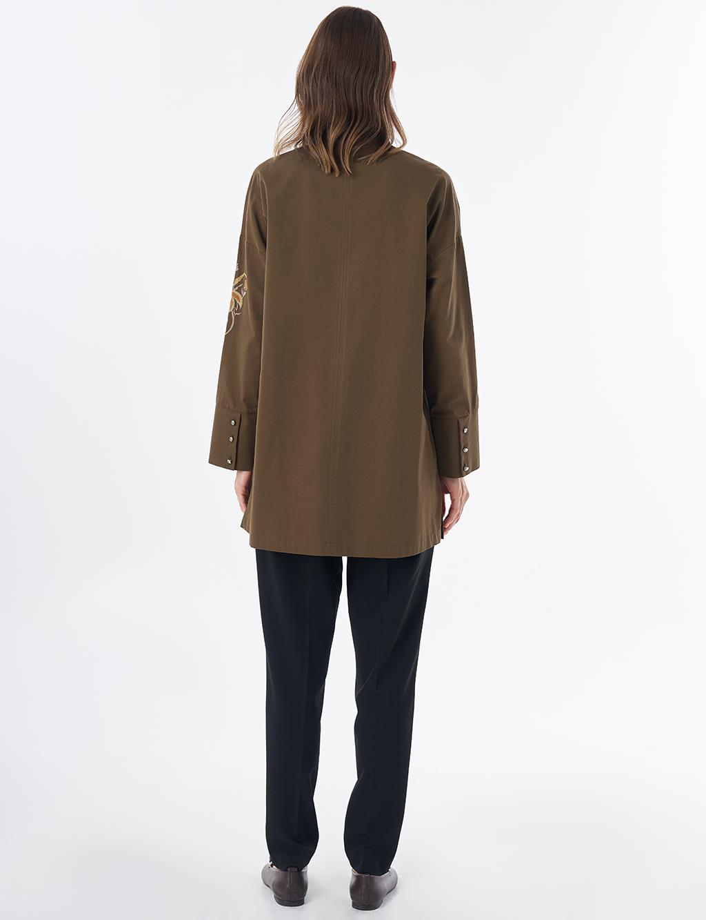 100% Cotton Mandarin Collar Tunic – Dark Khaki