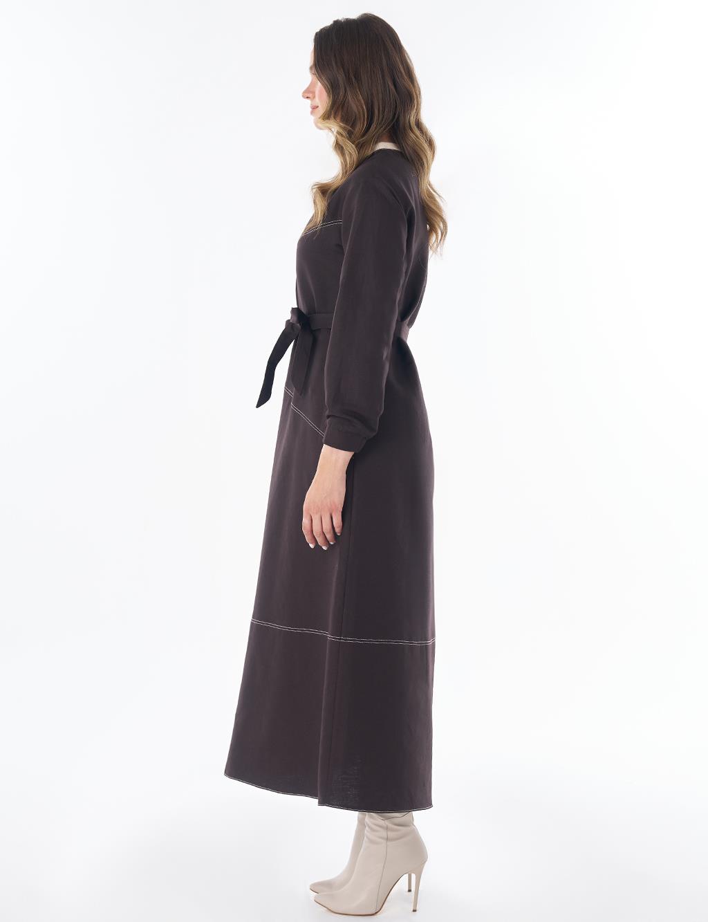 100% Cotton Piece Stitched Dress Brown