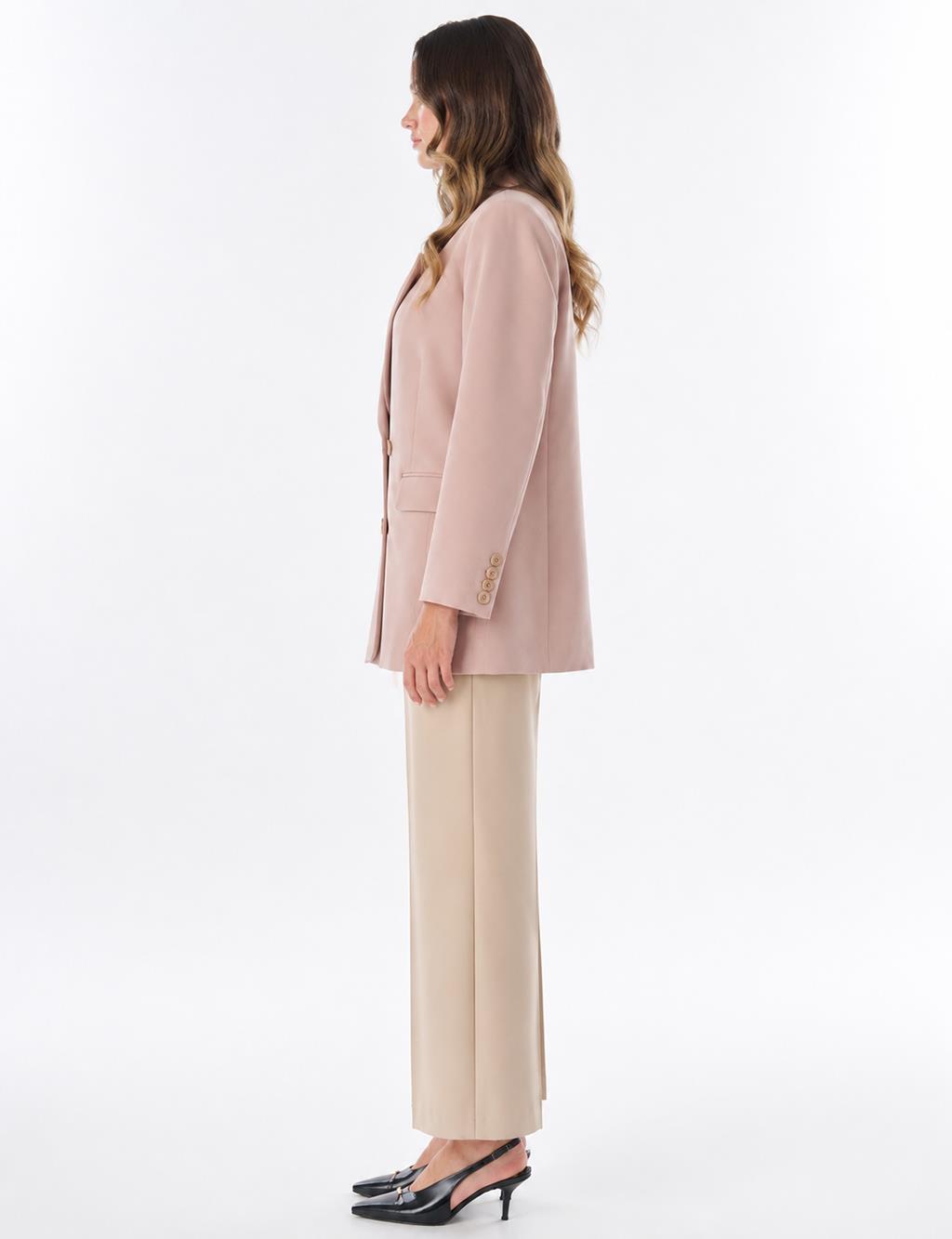Cover Pocket Crepe Blazer Jacket Beige