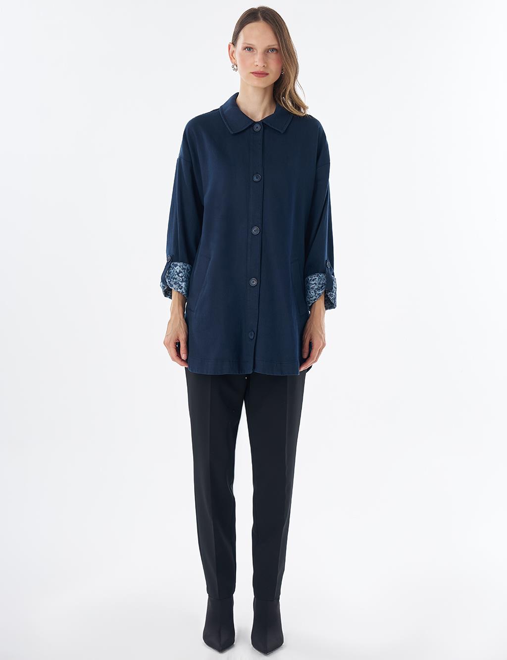 Button-Front Non-Denim Jacket – Dark Navy