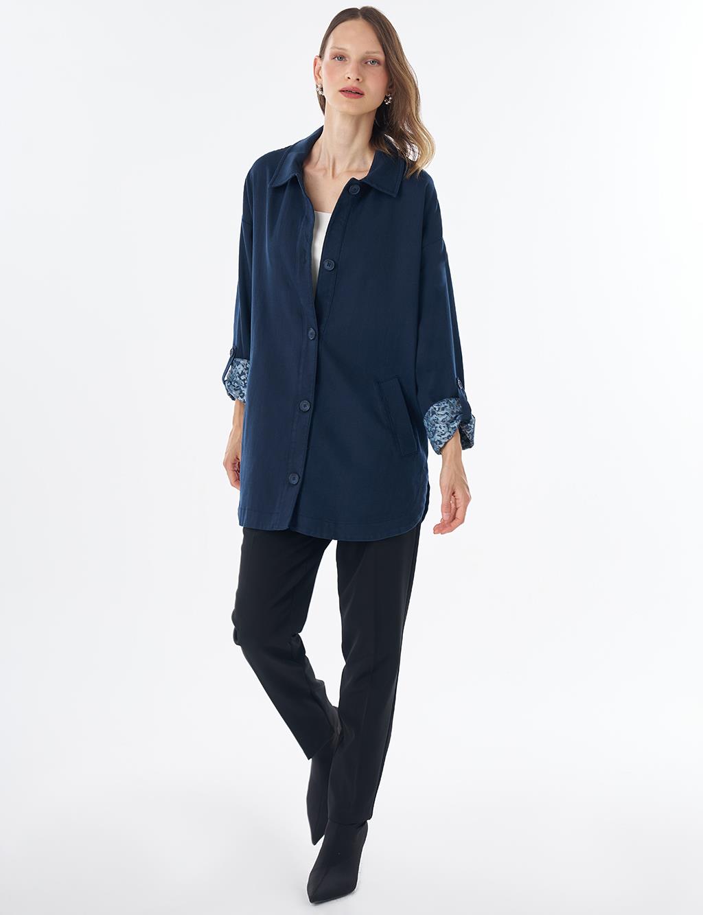 Button-Front Non-Denim Jacket – Dark Navy