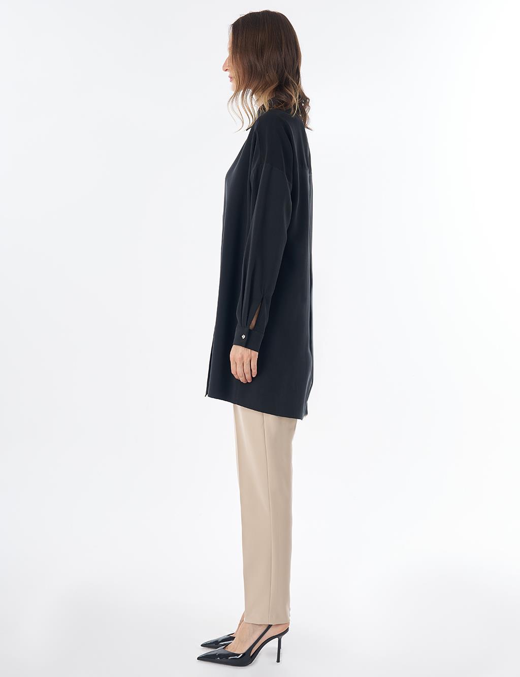 Floral Print Rayon Tunic – Black