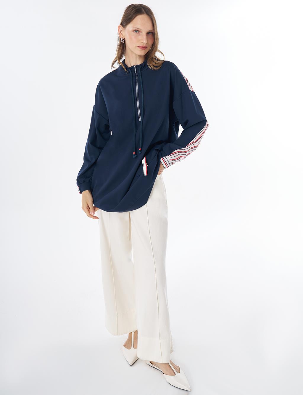 Düşük Omuz Scuba Sweatshirt Koyu Lacivert 