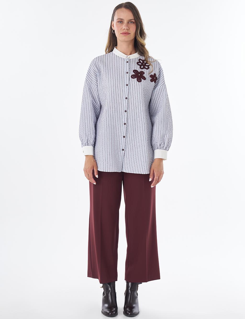 Embroidered Appliqué Crinkled Tunic – Blue