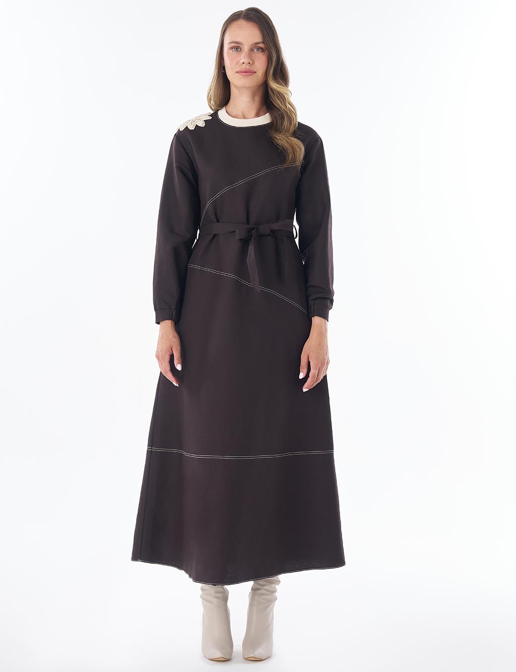 100% Cotton Piece Stitched Dress Brown