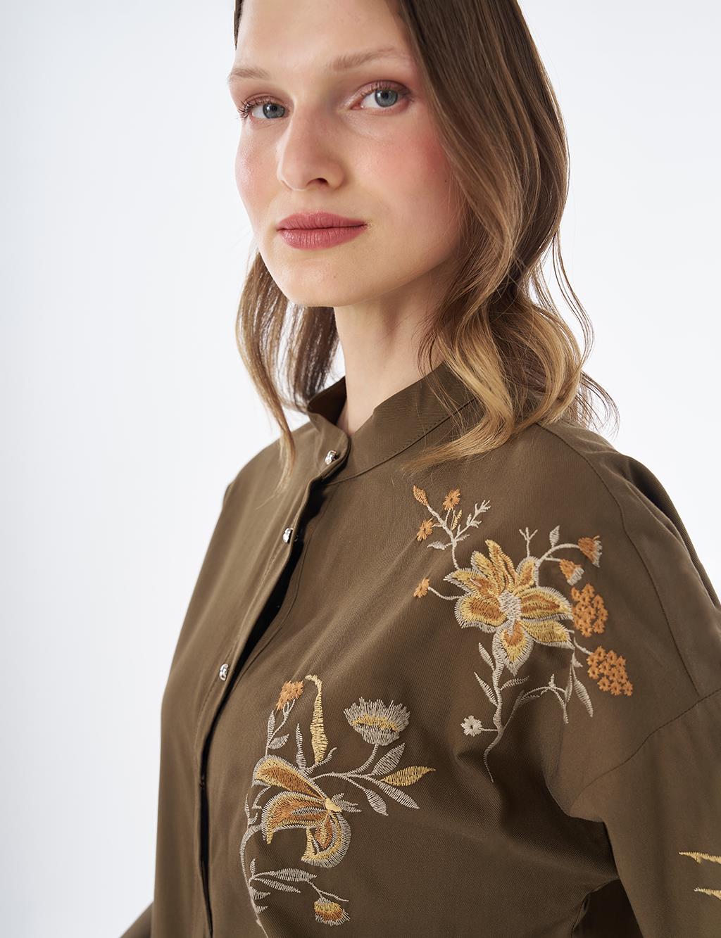 100% Cotton Mandarin Collar Tunic – Dark Khaki