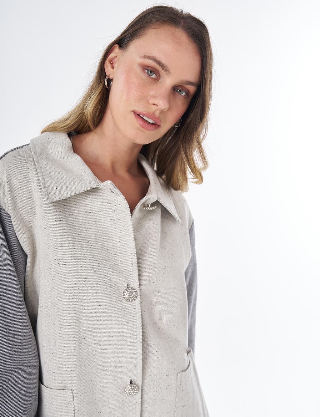Shiny Button Jacket – Gray