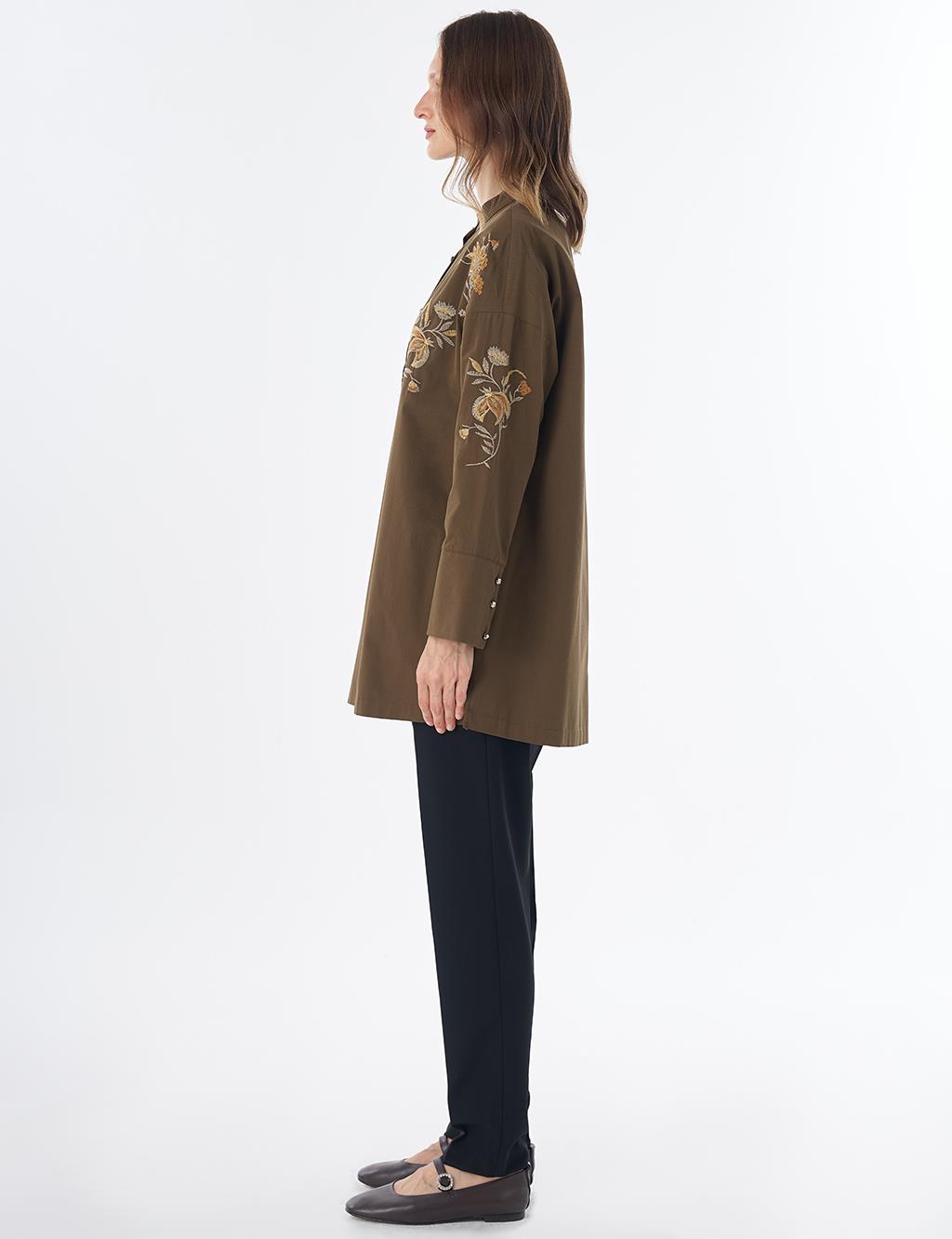 100% Cotton Mandarin Collar Tunic – Dark Khaki