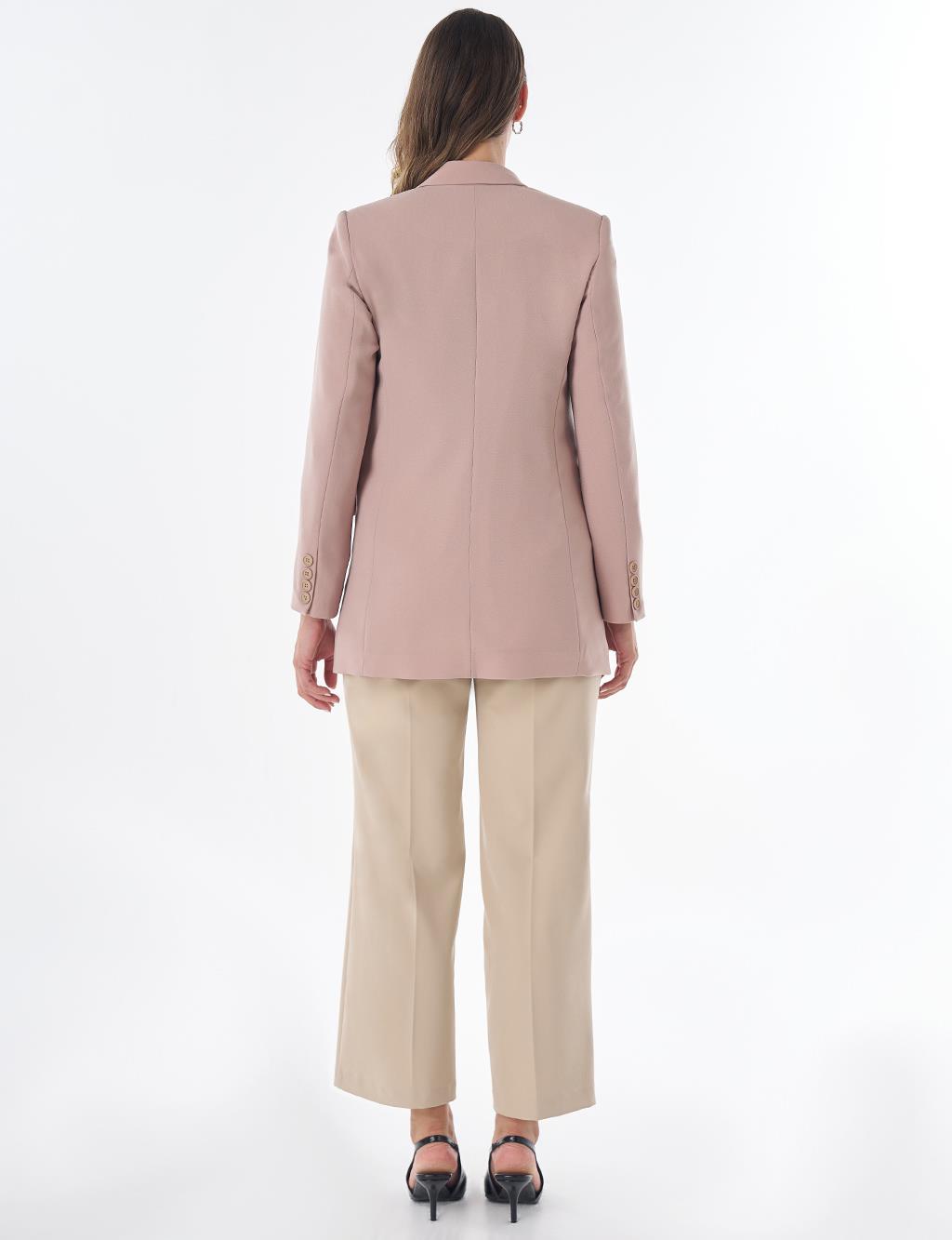 Cover Pocket Crepe Blazer Jacket Beige